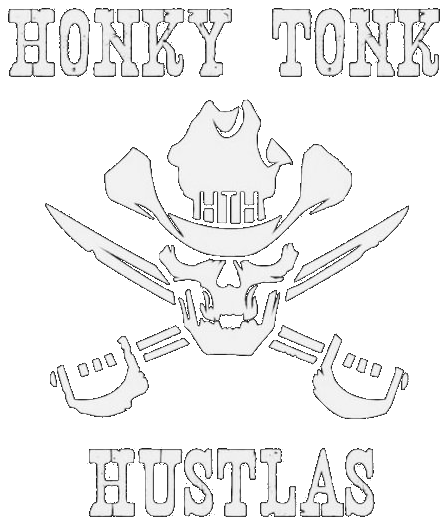 Honky Tonk Hustlas logo — skull with cowboy hat and crossed sabers